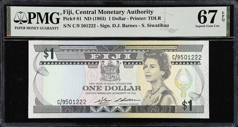 FIJI. Lot of (5). Central Monetary Authority of Fiji. 1 to 20 Dollars, ND (1983-...