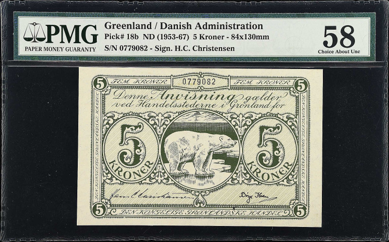 GREENLAND. Den Kongelige Gronlandske Handel. 5 Kroner, ND (1953-67). P-18b. PMG ...