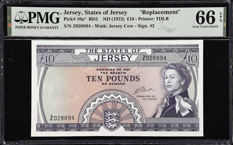 JERSEY. Treasury of the States of Jersey. 10 Pounds, ND (1972). P-10a*. Replacem...