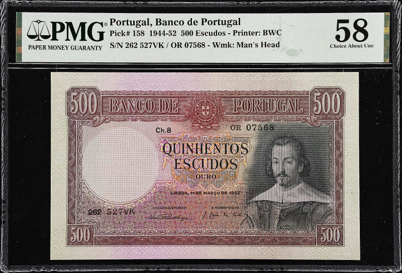 PORTUGAL. Banco de Portugal. 500 Escudos, 1952. P-158. PMG Choice About Uncircul...