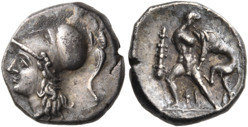 CALABRIA. Tarentum. Circa 280-228 BC. Diobol (Silver, 10 mm, 1.18 g, 12 h). Head...