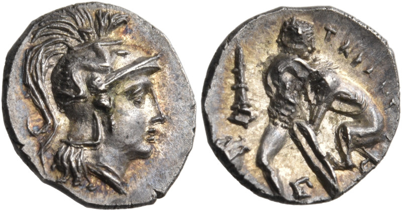 CALABRIA. Tarentum. Circa 280-228 BC. Diobol (Silver, 11 mm, 0.94 g, 4 h). Head ...