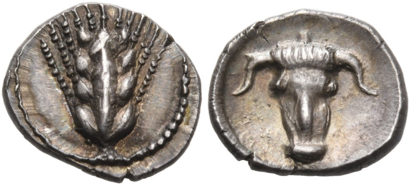 LUCANIA. Metapontum. Circa 440-430 BC. Obol (Silver, 8 mm, 0.38 g, 11 h). Ear of...