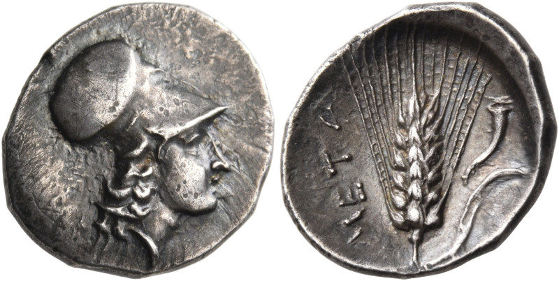 LUCANIA. Metapontion. Circa 350-275 BC. Diobol (Silver, 13 mm, 1.04 g, 4 h). Hea...