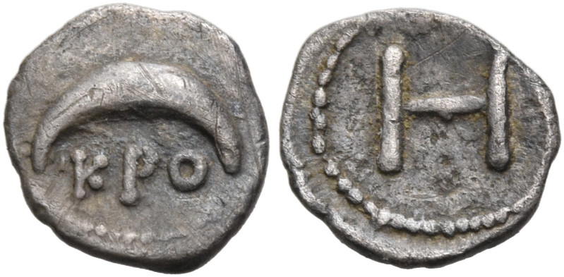 BRUTTIUM. Kroton. Circa 400-350 BC. Hemiobol (Silver, 7.5 mm, 0.19 g). ΚΡΟ Cresc...