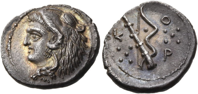 BRUTTIUM. Kroton. Circa 350 BC. Dekonkion (Silver, 13 mm, 1.08 g, 1 h). Head of ...