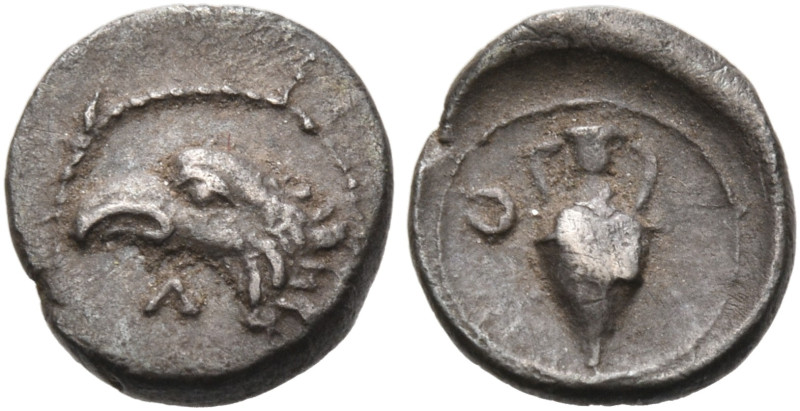 BRUTTIUM. Lokroi Epizephyrioi. Circa 400-350 BC. Obol (Silver, 8 mm, 0.37 g, 7 h...