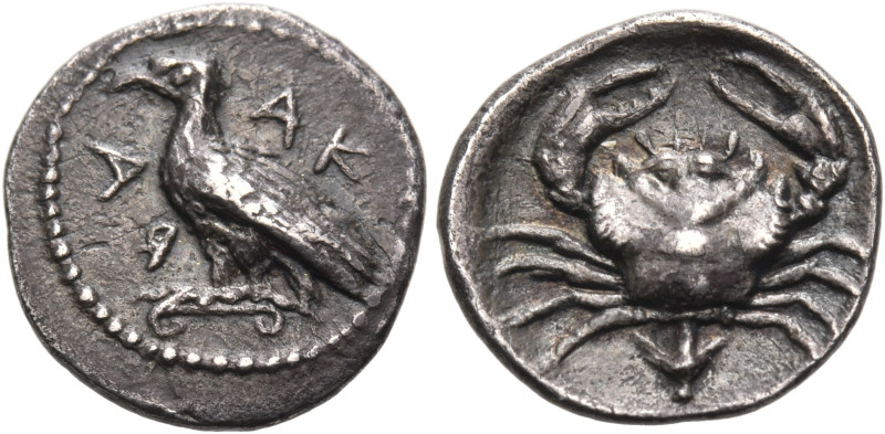 SICILY. Akragas. Circa 450-440 BC. Litra (Silver, 11.5 mm, 0.81 g, 9 h). ΑΚ - RΑ...