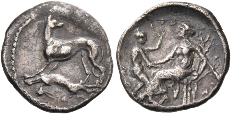 SICILY. Eryx. Circa 412-400 BC. Litra (Silver, 12 mm, 0.54 g, 12 h). Greyhound-l...