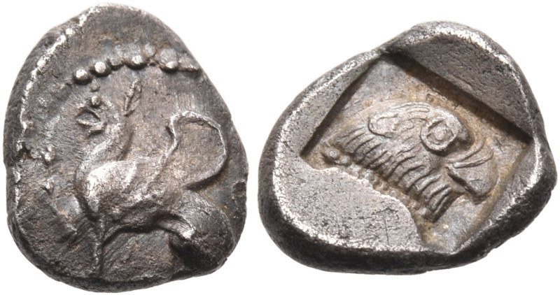 THRACE. Abdera. Circa 492-473/0 BC. Obol (Silver, 8.5 mm, 0.58 g, 2 h). Griffin ...