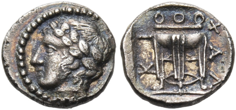 MACEDON, Chalkidian League. Olynthos. Circa 425-420 BC. Hemiobol (Silver, 7 mm, ...