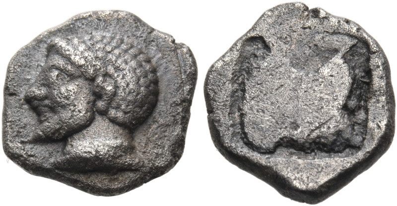 MACEDON. "Stagira". Circa 520-489 BC. Obol (Silver, 9 mm, 0.86 g). Male head to ...