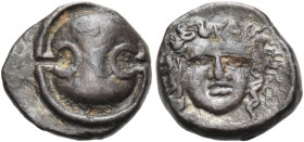 BOEOTIA. Koroneia. Circa 400-350 BC. Obol (Silver, 10 mm, 0.92 g). Boeotian shield. Rev. Gorgon's head facing, of late Classical style. BCD Boiotia 17...
