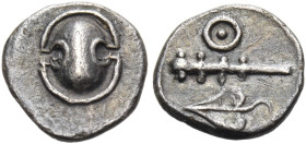 BOEOTIA. Thebes. Circa 440-425 BC. Tetartemorion (Silver, 7.5 mm, 0.28 g). Boeotian shield. Rev. Horizontal club to left; below, ivy leaf to left. BCD...