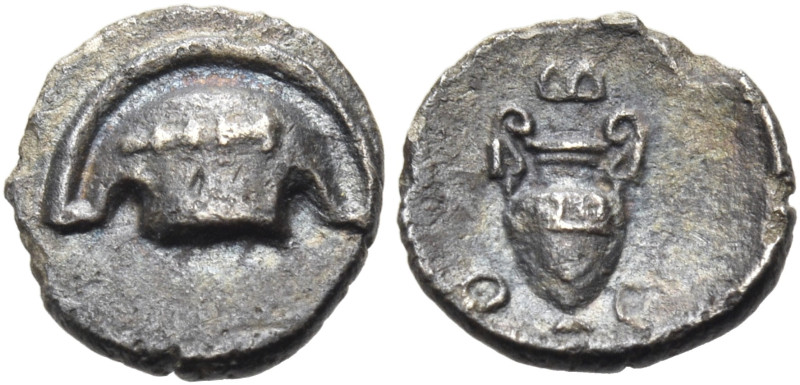 BOEOTIA. Thebes. Circa 425-395 BC. Hemiobol (Silver, 8 mm, 0.35 g, 3 h). Half of...