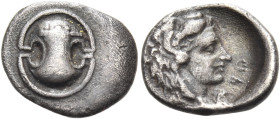 BOEOTIA. Thebes. Circa 395-338 BC. Obol (Silver, 11.5 mm, 0.73 g), possibly struck under the magistrate Theoti..., circa 363-348. Boeotian shield, wit...