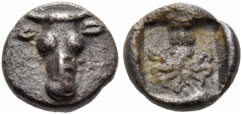 EUBOIA. Eretria. Circa 500-465 BC. Hemiobol (Silver, 6 mm, 0.28 g, 6 h). Bull's ...