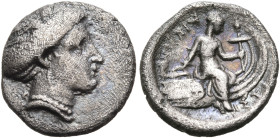 EUBOIA. Histiaia. Circa 350-300 BC. Obol (Silver, 11 mm, 0.82 g, 5 h). Head of the nymph Histiaia to right, her hair rolled and bound up with a vine w...