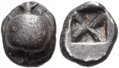 ATTICA. Athens. Circa 545-525/15 BC. Hemiobol (Silver, 6 mm, 0.32 g), from the so-called Wappenmünzen series. Pomegranate. Rev. Quadripartite incuse s...