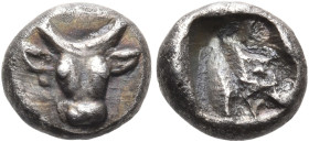 ATTICA. Athens. Circa 545-525/15 BC. Obol (Silver, 8 mm, 0.58 g), from the so-called Wappenmünzen series. Bull's head facing. Rev. Irregular incuse sq...