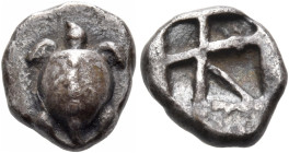 ISLANDS OFF ATTICA, Aegina. Circa 480-457 BC. Obol (Silver, 9.5 mm, 1.00 g). Sea turtle with a T-shaped design of a collar and a line of five pellets ...