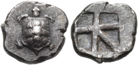 ISLANDS OFF ATTICA, Aegina. Circa 470/65-445/40 BC. Obol (Silver, 10 mm, 0.94 g). Tortoise with segmented shell. Rev. Incuse square with large skew de...
