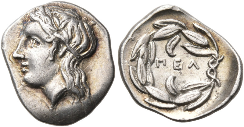 ACHAIA. Pellene. Circa 370-350 BC. Obol (Silver, 11 mm, 0.87 g, 2 h). Laureate h...