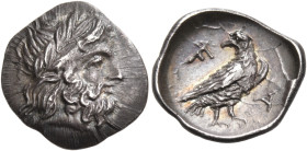 ELIS. Olympia. 107th-108th Olympiad, circa 352-348 BC. Obol (Silver, 13 mm, 0.92 g, 10 h). Laureate head of Zeus to right. Rev. Ϝ - Α Eagle standing r...