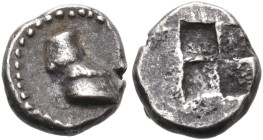 ISLANDS OFF ELIS, Kephallenia. Kranion. late 5th century BC. Obol (Silver, 7 mm, 0.42 g). Ram's hoof; all within border of dots. Rev. Quadripartite in...