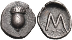 ARKADIA. Mantineia. Circa 420-385 BC. Obol (Silver, 11.5 mm, 0.92 g, 12 h). Acorn. Rev. ΜΑ - Ν ( retrograde ) Large Μ. BCD Peloponnesos 1470 var., BMC...