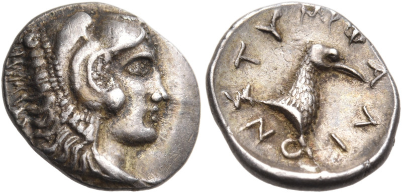 ARKADIA. Stymphalos. Circa 370-350 BC. Obol (Silver, 11.5 mm, 0.97 g, 3 h). Head...