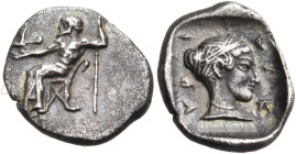 ARKADIA, Arkadian League. Tegea. Circa 465-460 BC. Obol (Silver, 11.5 mm, 0.94 g, 8 h). Zeus Lykaios seated to left on throne, holding eagle on his ou...