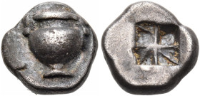 CYCLADES, Uncertain, Keos (?). Karthaia (?). Circa 540-520/515 BC. Obol (Silver, 10 mm, 0.97 g), struck on the Aeginetic standard. Krater with two han...