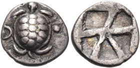 CRETE. Kydonia. Circa 450-330 BC. Obol (Silver, 10 mm, 0.91 g). Sea turtle swimming upwards; to left, crescent with points outward; to right, pellet. ...