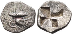 MYSIA. Kyzikos. Circa 550-500 BC. Hemiobol (Silver, 8.5 mm, 0.45 g). Tunny swimming to left above a lotus to right. Rev. Quadripartite incuse square. ...