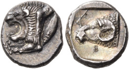 MYSIA. Kyzikos. Circa 450-400 BC. Trihemiobol (Silver, 10 mm, 1.15 g, 2 h). Protome of a lion with open jaws to left, and with both forelegs visible; ...