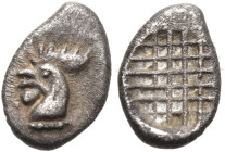 TROAS. Dardanos. early 5th century BC. Hemiobol (Silver, 8.5 mm, 0.29 g). Head of a rooster to left. Rev. Criss-cross lattice work design. Apparently ...