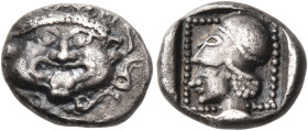 LESBOS. Methymna. Circa 500/480-460 BC. Diobol (Silver, 11 mm, 1.41 g, 11 h). Gorgoneion facing, with outstretched tongue and snaky hair. Rev. Head of...