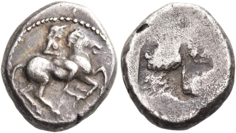 IONIA. Erythrai. Circa 500-480 BC. Diobol (Silver, 11 mm, 1.23 g). Nude hero rid...