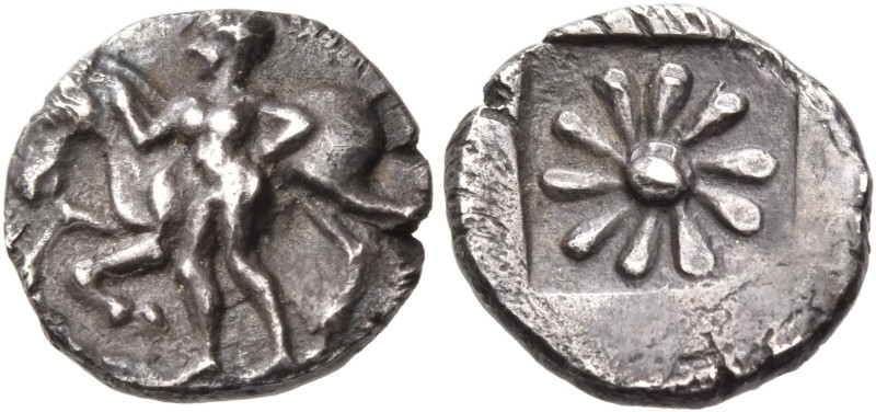 IONIA. Erythrai. Circa 480-450 BC. Obol (Silver, 10.5 mm, 0.91 g). Nude ephebe s...
