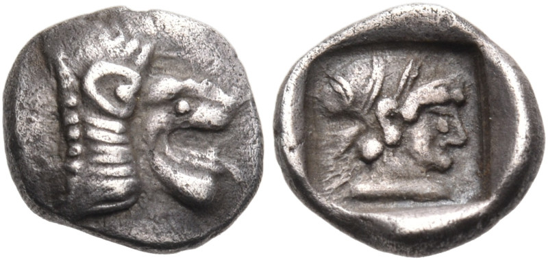 CARIA. Knidos. Circa 500-490 BC. Hemiobol (Silver, 8 mm, 0.45 g, 10 h). Head of ...