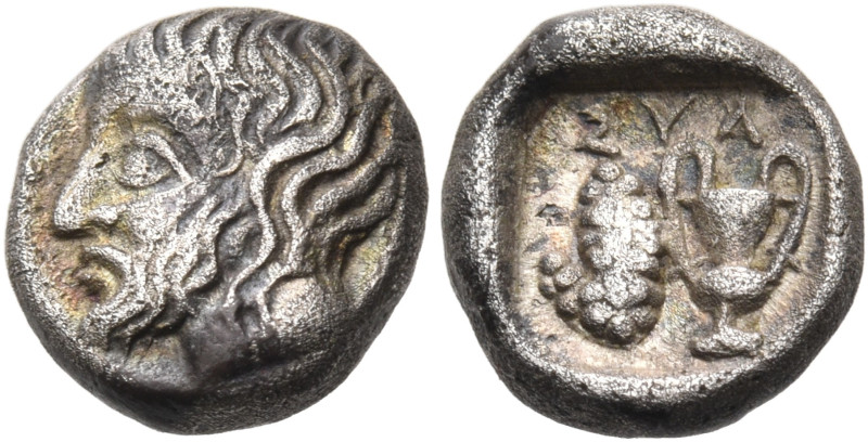 CARIA. Syangela. Circa 400-370 BC. Obol (Silver, 9 mm, 1.02 g, 1 h). Bearded hea...
