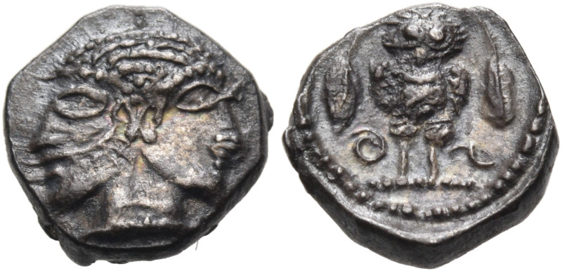 PHILISTIA (PALESTINE). Gaza. mid 5th century-333 BC. Obol (Silver, 8 mm, 0.77 g,...