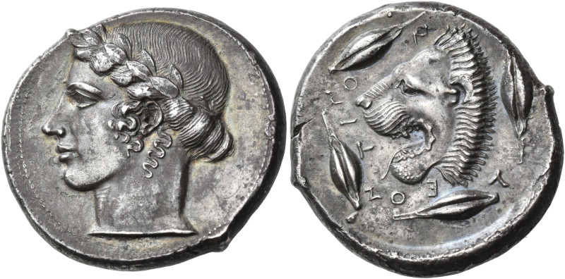 SICILY. Leontini. Circa 450-440 BC. Tetradrachm (Silver, 26 mm, 17.25 g, 11 h). ...