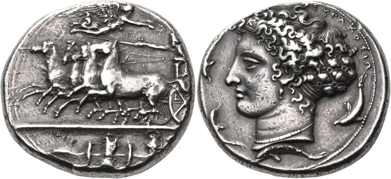 SICILY. Syracuse. Dionysios I, 405-367 BC. Dekadrachm (Silver, 35 mm, 43.45 g, 6...