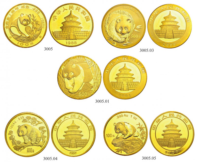 [186.62g]
CHINA. Volksrepublik. 100 Yuan 1995. Lot von 6 Exemplaren mit den Jah...