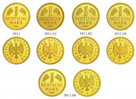 [60.00g]
DEUTSCHLAND. Kaiserreich. Bundesrepublik Deutschland. 1 Goldmark 2001 A, D, F, G, J. Lot von 5 Exemplaren. Feingewicht total: 60.00 Gramm. P...