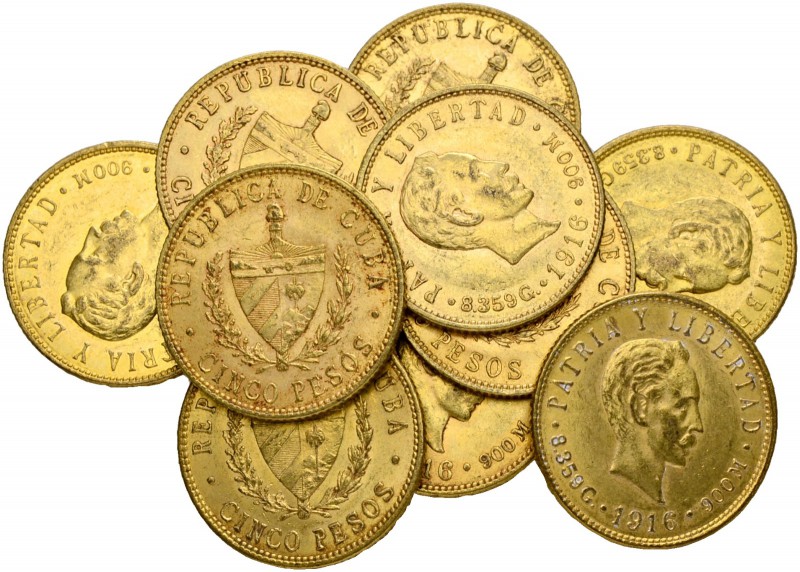 [75.23g]
KUBA. Republik. 5 Pesos 1916. Lot von 10 Exemplaren. Feingewicht total...