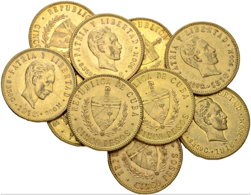 [75.23g]
KUBA. Republik. 5 Pesos 1916. Lot von 10 Exemplaren. Feingewicht total...