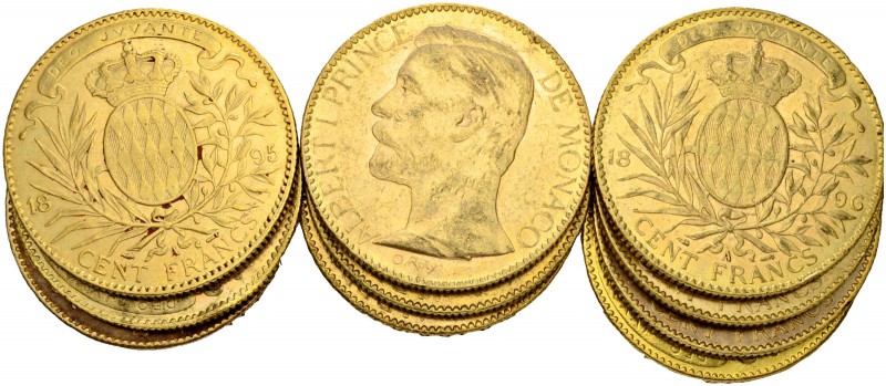 [290.32g]
MONACO. Albert I. 1889-1922. 100 Francs 1891-1904. Lot von 10 Exempla...